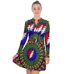 Grateful Dead Bear Pattern Long Sleeve Panel Dress