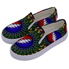 Grateful Dead Bear Pattern Kids  Canvas Slip Ons by Maspions