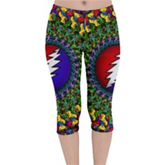 Grateful Dead Bear Pattern Velvet Capri Leggings  by Maspions