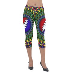 Grateful Dead Bear Pattern Lightweight Velour Capri Leggings 