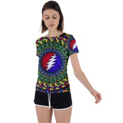 Grateful Dead Bear Pattern Back Circle Cutout Sports T-shirt