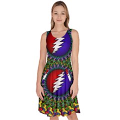 Grateful Dead Bear Pattern Knee Length Skater Dress With Pockets