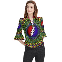 Grateful Dead Bear Pattern Loose Horn Sleeve Chiffon Blouse