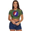 Grateful Dead Bear Pattern Side Button Cropped T-Shirt View1