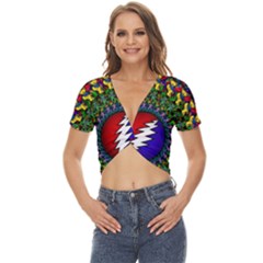 Grateful Dead Bear Pattern Twist Front Crop Top