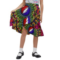 Grateful Dead Bear Pattern Kids  Ruffle Flared Wrap Midi Skirt by Maspions