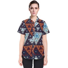 Fractal Triangle Geometric Abstract Pattern Women s Short Sleeve Shirt