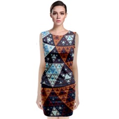 Fractal Triangle Geometric Abstract Pattern Sleeveless Velvet Midi Dress by Cemarart