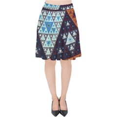 Fractal Triangle Geometric Abstract Pattern Velvet High Waist Skirt by Cemarart