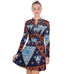 Fractal Triangle Geometric Abstract Pattern Long Sleeve Panel Dress by Cemarart