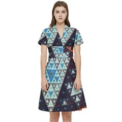 Fractal Triangle Geometric Abstract Pattern Short Sleeve Waist Detail Dress by Cemarart