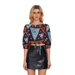 Fractal Triangle Geometric Abstract Pattern Mid Sleeve Drawstring Hem Top by Cemarart