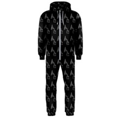 Vintage Turntable Graphic Motif Seamless Pattern Black Backgrond Hooded Jumpsuit (men) by dflcprintsclothing