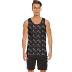 Vintage Turntable Graphic Motif Seamless Pattern Black Backgrond Men s Wide Collar Tank Top by dflcprintsclothing