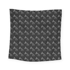 Vintage Turntable Graphic Motif Seamless Pattern Black Backgrond Square Tapestry (small)