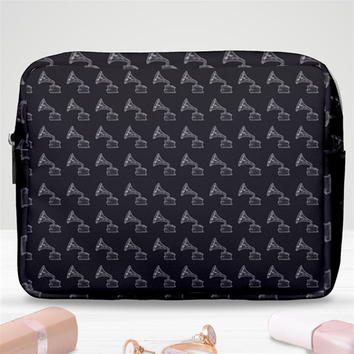 Vintage Turntable Graphic Motif Seamless Pattern Black Backgrond Make Up Pouch (Large)