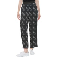 Vintage Turntable Graphic Motif Seamless Pattern Black Backgrond Women s Pants  by dflcprintsclothing