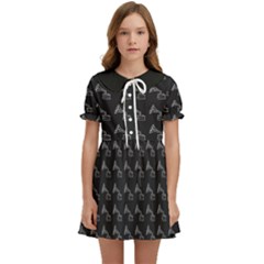 Vintage Turntable Graphic Motif Seamless Pattern Black Backgrond Kids  Sweet Collar Dress