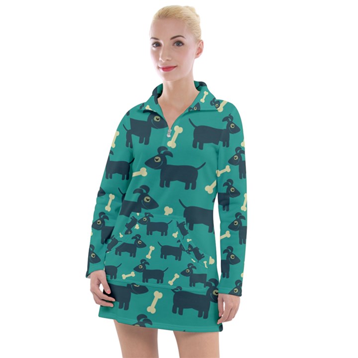 Happy Dogs Animals Pattern Women s Long Sleeve Casual Dress