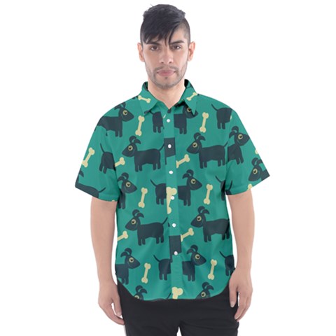 Happy Dogs Animals Pattern Men s Short Sleeve Shirt by Ket1n9