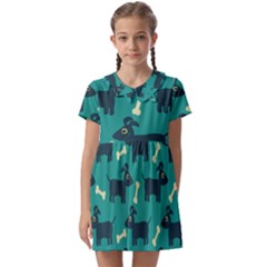 Happy Dogs Animals Pattern Kids  Asymmetric Collar Dress by Ket1n9