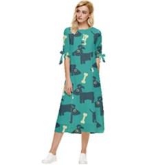 Happy Dogs Animals Pattern Bow Sleeve Chiffon Midi Dress by Ket1n9