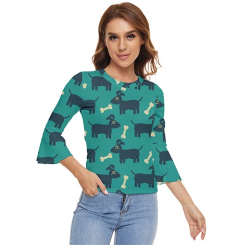 Happy Dogs Animals Pattern Bell Sleeve Top by Ket1n9