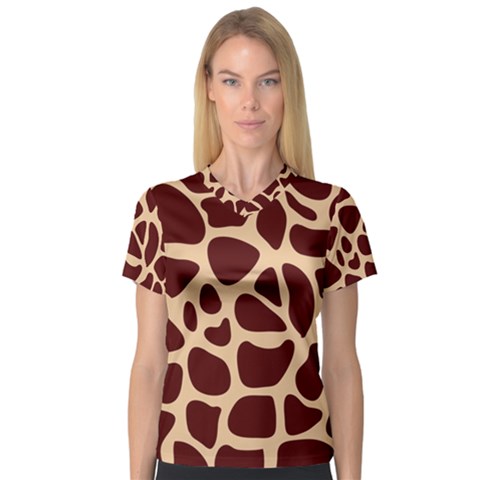 Animal Print Girraf Patterns V-neck Sport Mesh T-shirt by Ket1n9