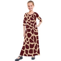 Animal Print Girraf Patterns Kids  Quarter Sleeve Maxi Dress by Ket1n9