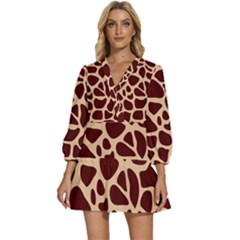 Animal Print Girraf Patterns V-neck Placket Mini Dress by Ket1n9