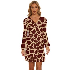 Animal Print Girraf Patterns Long Sleeve Waist Tie Ruffle Velvet Dress by Ket1n9