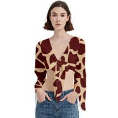 Animal Print Girraf Patterns Trumpet Sleeve Cropped Top