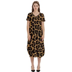 Tiger Skin Art Pattern T-shirt Midi Dress With Pockets by Ket1n9