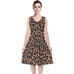 Tiger Skin Art Pattern V-neck Midi Sleeveless Dress  by Ket1n9