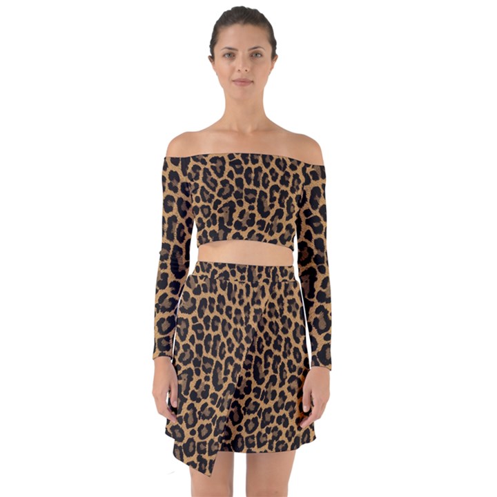 Tiger Skin Art Pattern Off Shoulder Top with Skirt Set