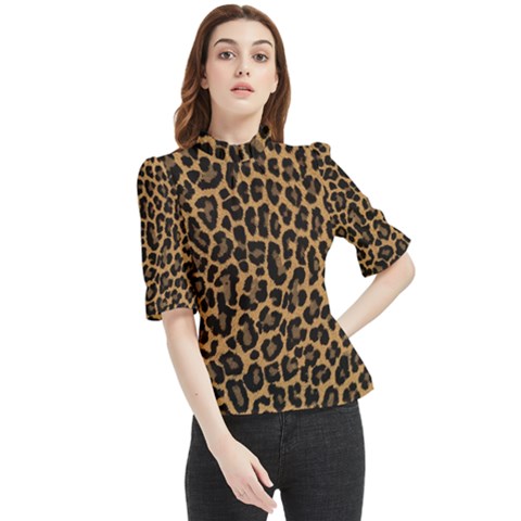 Tiger Skin Art Pattern Frill Neck Blouse by Ket1n9