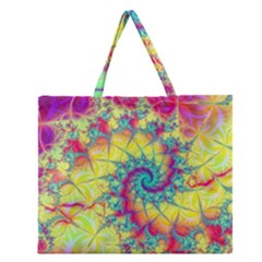 Fractal Spiral Abstract Background Vortex Yellow Zipper Large Tote Bag by Ket1n9