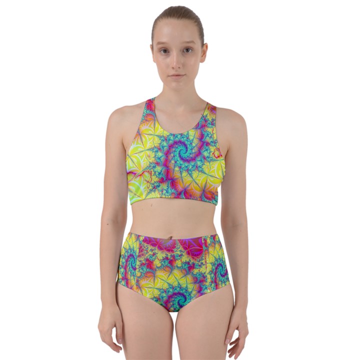 Fractal Spiral Abstract Background Vortex Yellow Racer Back Bikini Set