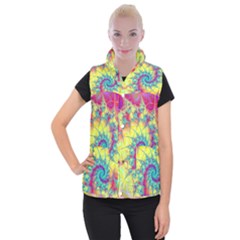 Fractal Spiral Abstract Background Vortex Yellow Women s Button Up Vest