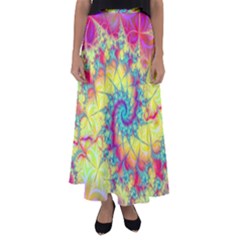 Fractal Spiral Abstract Background Vortex Yellow Flared Maxi Skirt by Ket1n9