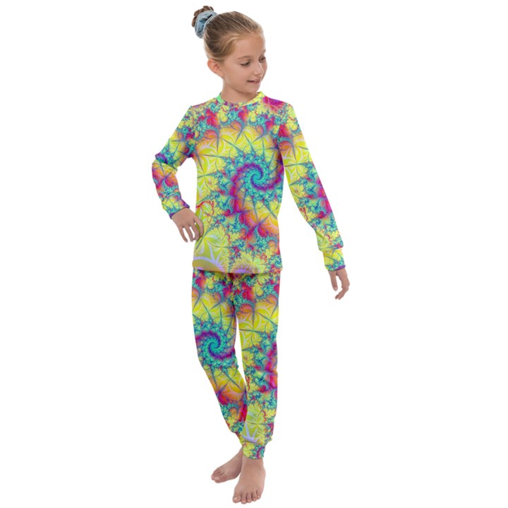 Fractal Spiral Abstract Background Vortex Yellow Kids  Long Sleeve Set 