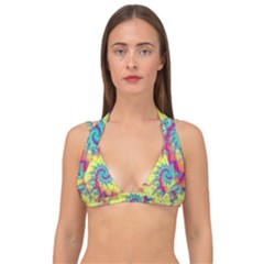 Fractal Spiral Abstract Background Vortex Yellow Double Strap Halter Bikini Top by Ket1n9