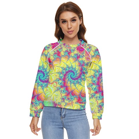 Fractal Spiral Abstract Background Vortex Yellow Women s Long Sleeve Raglan T-shirt by Ket1n9