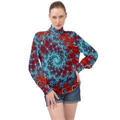 Fractal Pattern Background High Neck Long Sleeve Chiffon Top by Ket1n9