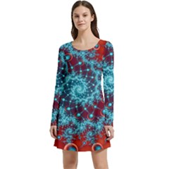 Fractal Pattern Background Long Sleeve Velour Skater Dress by Ket1n9