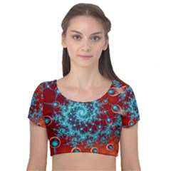 Fractal Pattern Background Velvet Short Sleeve Crop Top  by Ket1n9