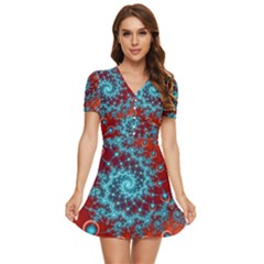 Fractal Pattern Background V-neck High Waist Chiffon Mini Dress by Ket1n9