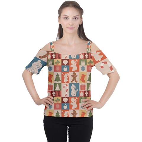 Cute Christmas Seamless Pattern Vector  - Cutout Shoulder T-shirt by Ket1n9