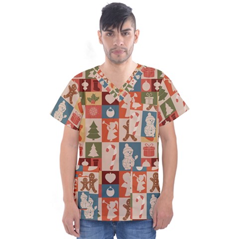 Cute Christmas Seamless Pattern Vector  - Men s V-neck Scrub Top by Ket1n9