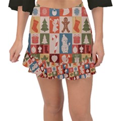 Cute Christmas Seamless Pattern Vector  - Fishtail Mini Chiffon Skirt